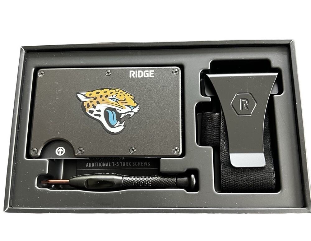 Ridge Jacksonville Jaguars NFL Slim RFID Wallet Money Clip Box Black